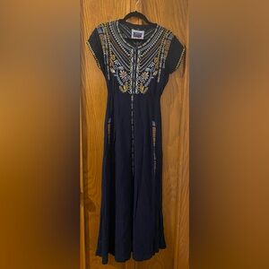 Johnny Was Dark Blue Embroidered Maxi Dress size s